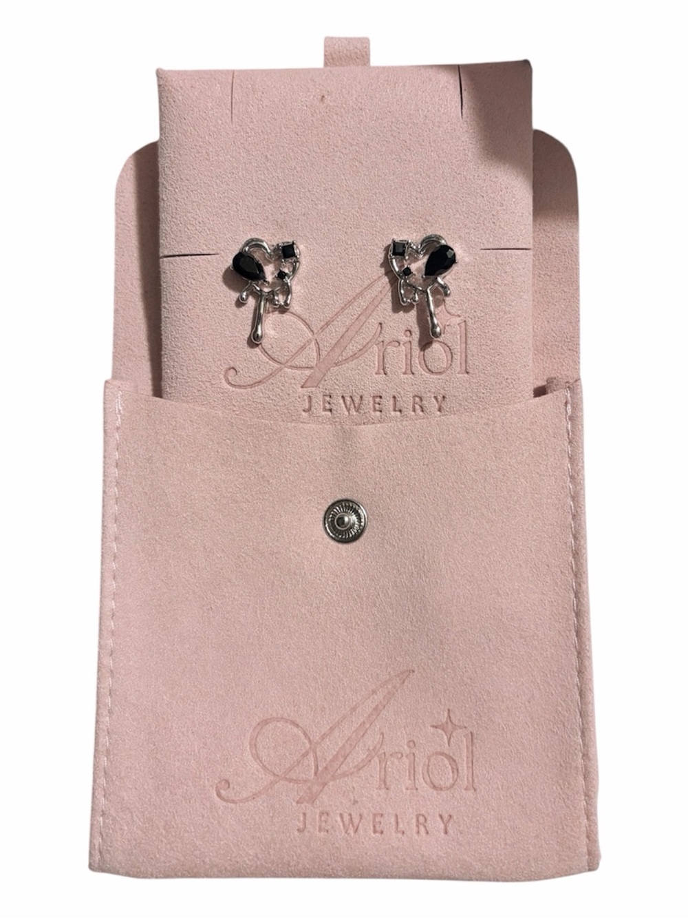Ariol Silver Black Heart Drop Earrings